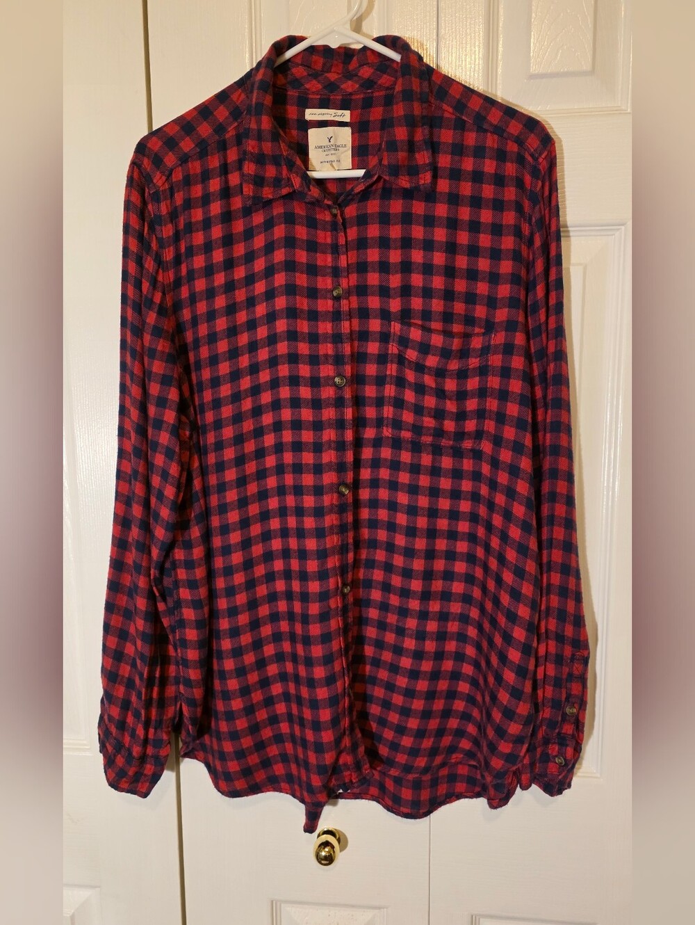 American Eagle AHH-Mazingly Soft Boyfriend Fit Viscose Plaid Button Down XL
